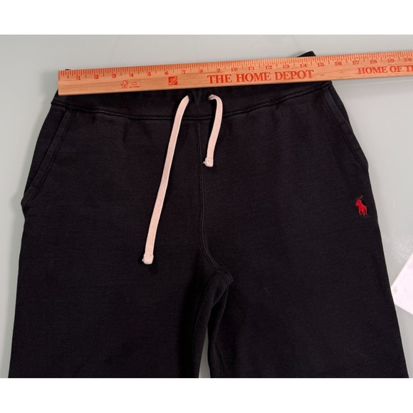Polo Ralph Lauren Fleece Sweatpants Mens M Black Jogger Ankle Tie Pony Lounge - Picture 10 of 13